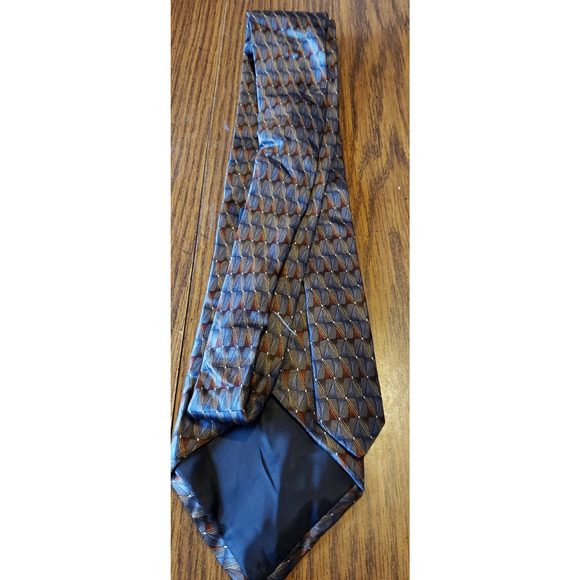 Van Heusen Men’s Tie with Brown Geometric Square Pattern With Stripes - Picture 3 of 6